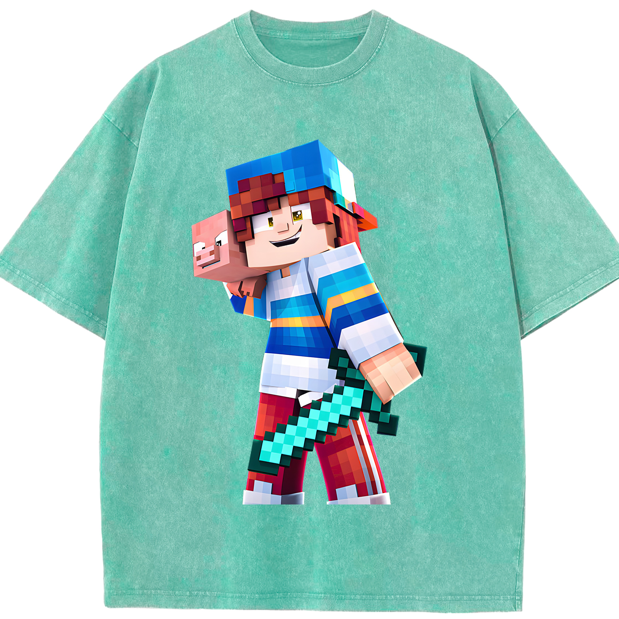 （画像用） マインクラフト ブロックの世界 Minecraft MC Block world 綿100% ヴィンテージ風 半袖Tシャツ（フロントプリント）
